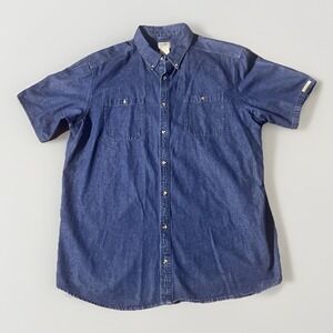 CE Schmidt Workwear Denim Button Down Shirt Men's‎ 2XLT Tall Blue Short Sleeve